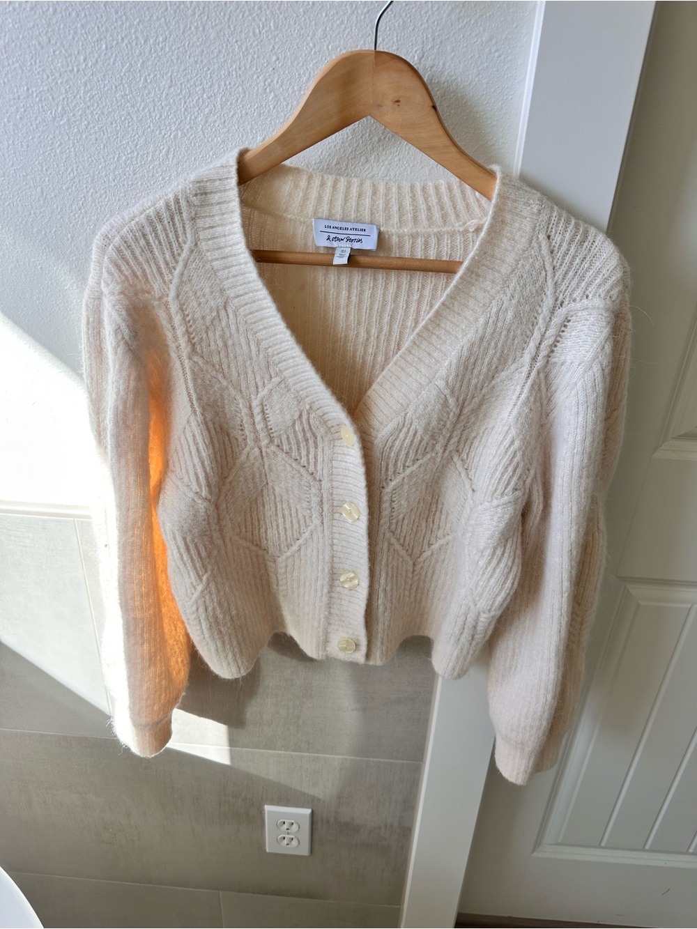 Alpaca/Wool Soft Cream V‑Neck Cable Cardigan Sweater